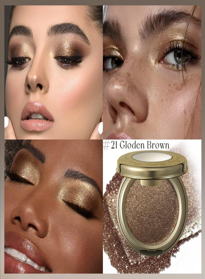 Noerrors Golden Brown Satin Gloss Glitter Eyeshadow Palette, Sparkly Pearl Multi-Dimensional Metallic Eyeshadow Stereo for Women, Pigmented Smudge Proof Blendable Smooth 3D Shimmer Cream Eye Shadow - Image 5